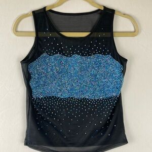 Beautiful sheer, black and blue beaded tank shirt sizes M/L